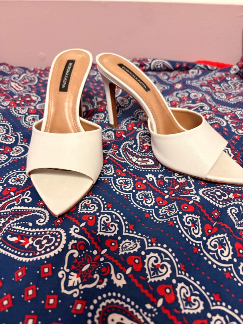 BCBGMaxAzria White Pointed Toe Slide Heels